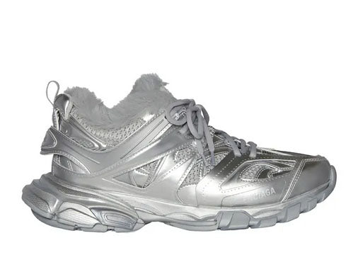 Balenciag* Track Sneakers In Silver with Fake Fur