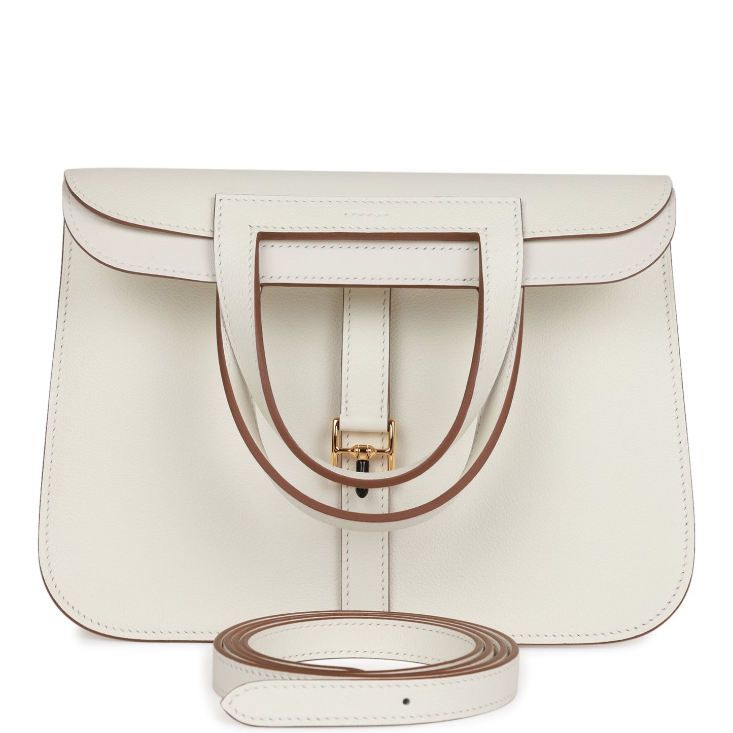 Hermès Halzan 25 White Evercolor Gold Hardware