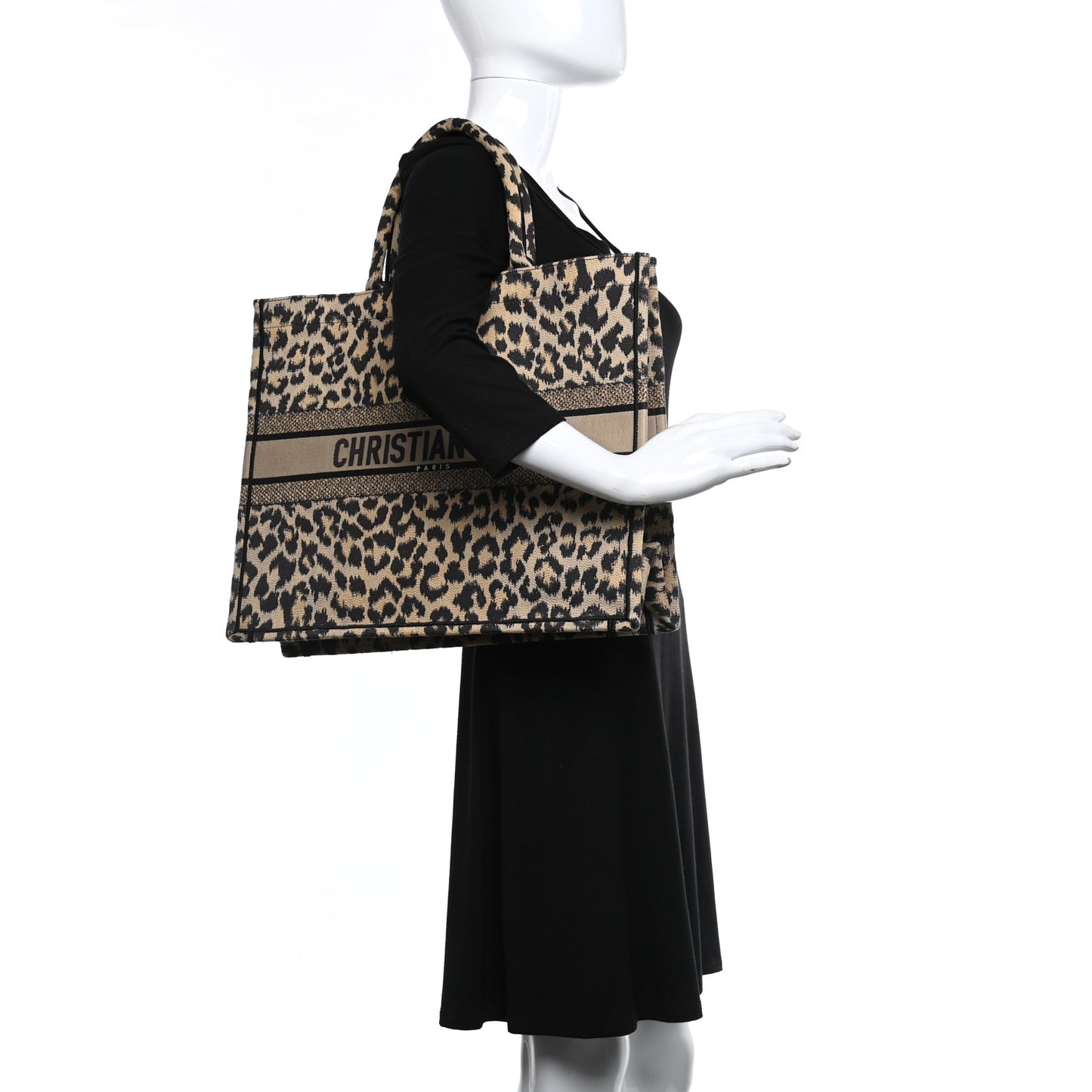 CHRISTIAN DIOR Canvas Mizza Large Leopard Book Tote Beige