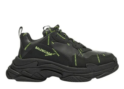 Balenciag* Triple S Sneaker Allover Logo Black Fluo Yellow