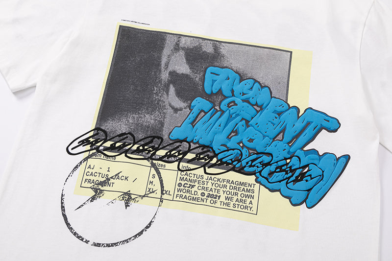 Travis Scott Joint badge style Logo letter foam printing round collar and short sleeves