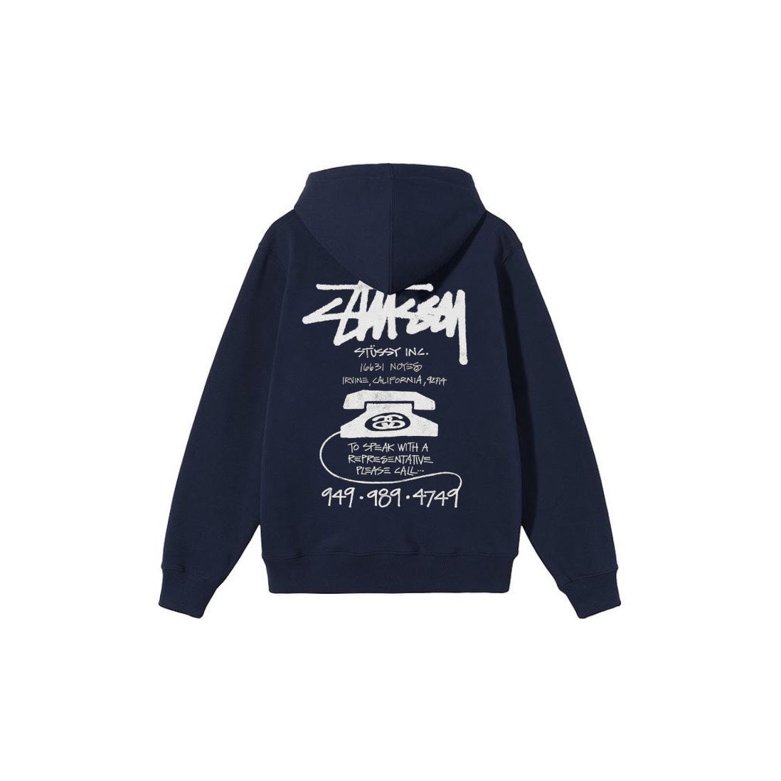 Stu$$y OLD PHONE TEE pigment dyed graphic print hoodie with vintage phone design