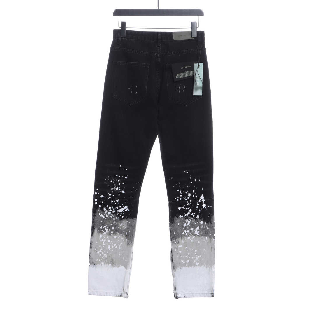 FOG Season 5 Washed Old Black Splashed Ink Slim Fit Small Feet Zipper Jeans