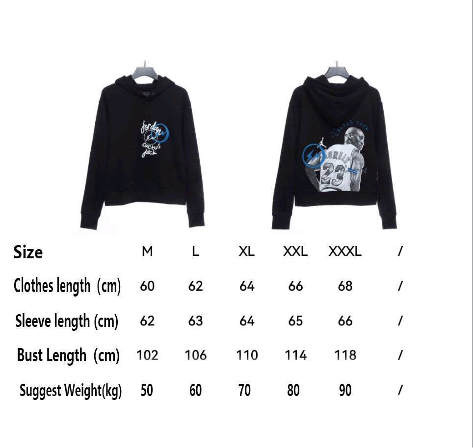 AJ x Travis ScottxFragment Design Triple Joint AJ Portrait Lightning Logo Print Hoodie