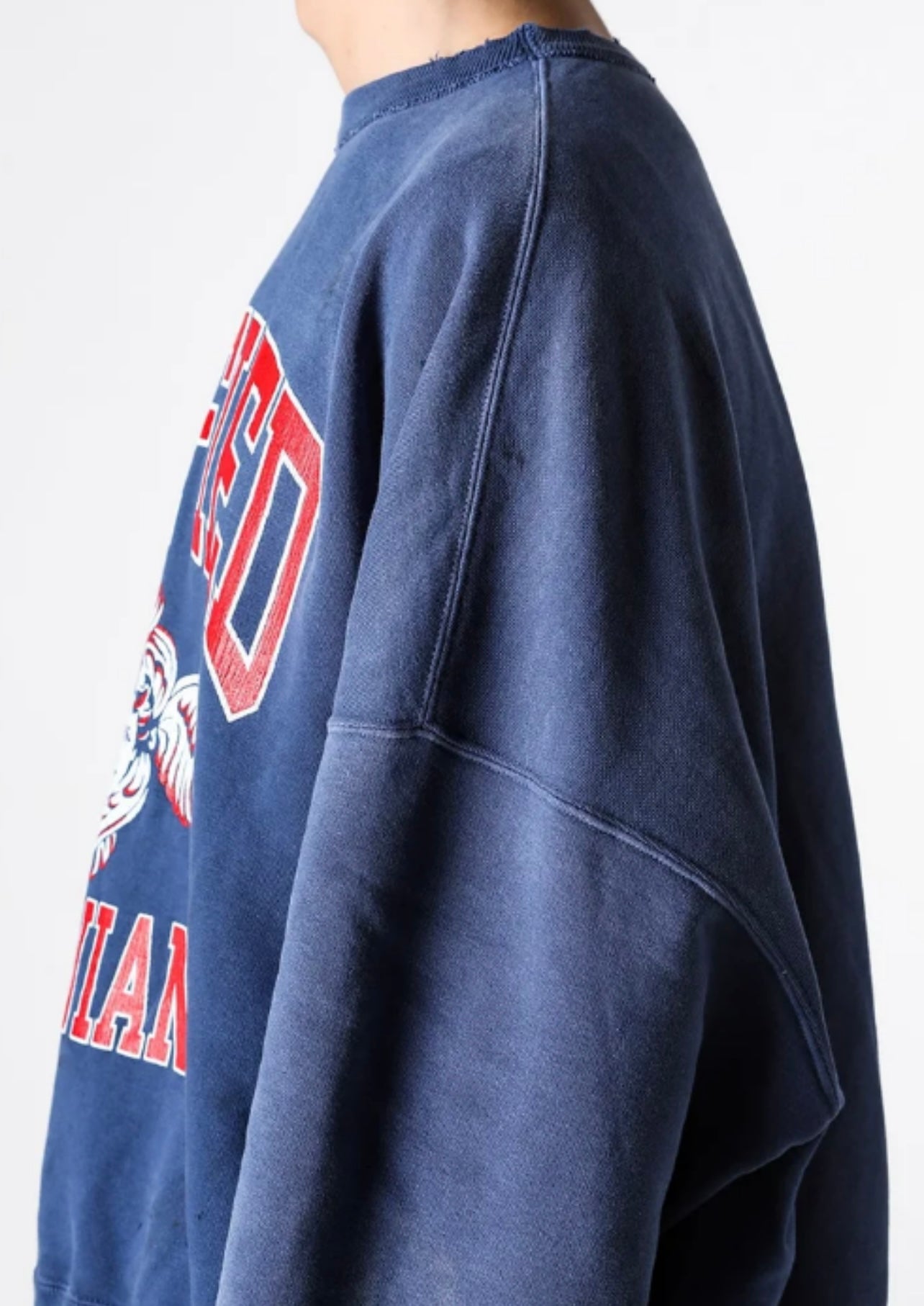 SAINT Mich@el FW24 vintage distressed angel graphic with letter print heavy-duty ribbed crewneck long-sleeve sweatshirt