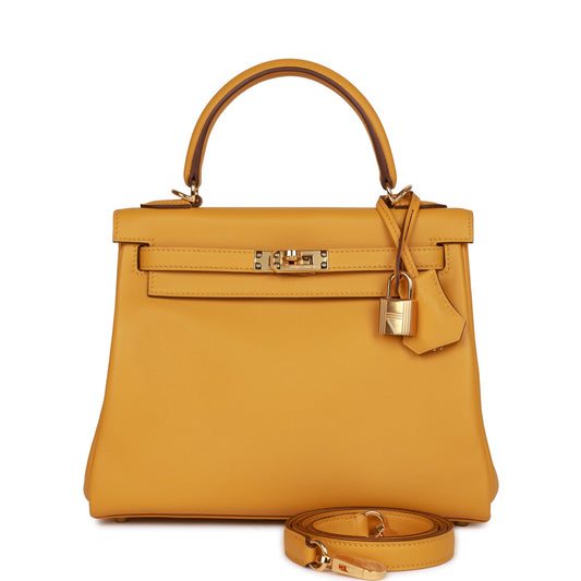 Hermès Kelly Retourne 25 Jaune Ambre Swift Gold Hardware