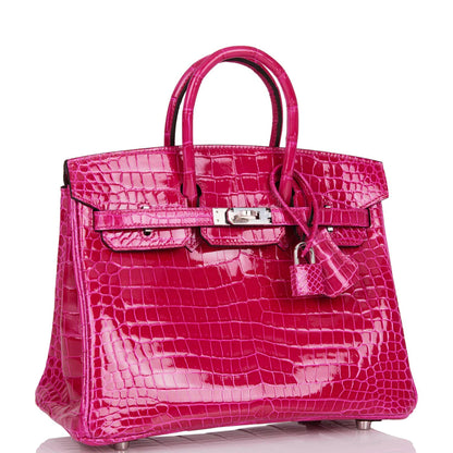 Hermès Birkin 25 Rose Mexico Shiny Porosus Crocodile Palladium Hardware