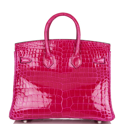 Hermès Birkin 25 Rose Mexico Shiny Porosus Crocodile Palladium Hardware