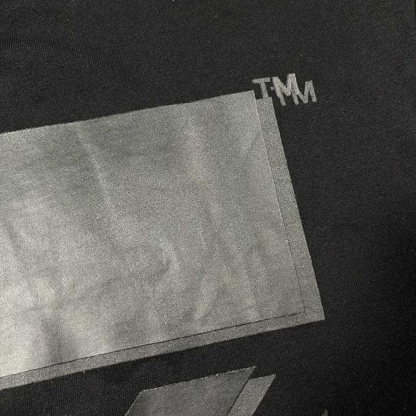 Ow overlapping slash printed short-sleeved black tape T-shirt