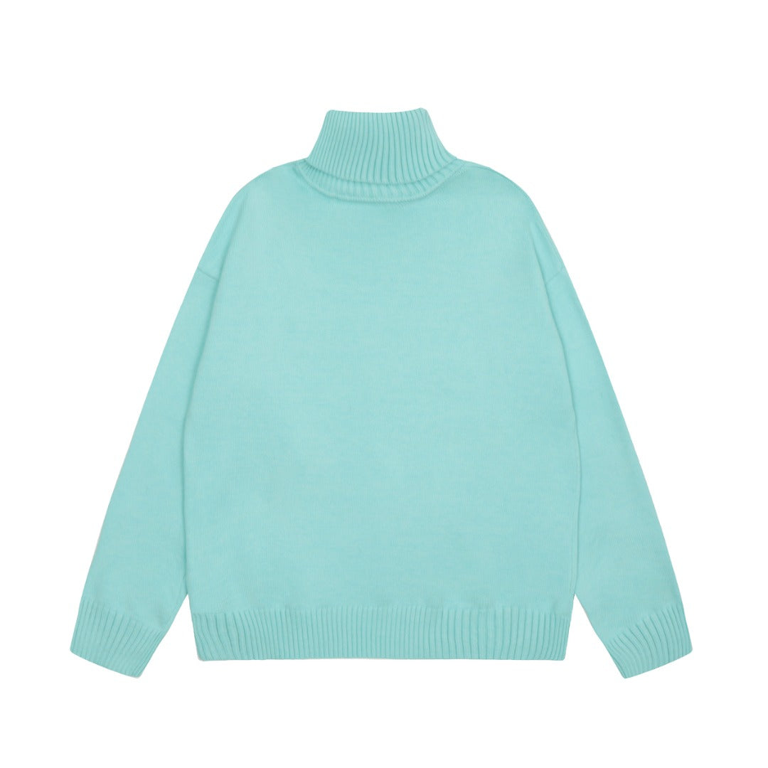 Am1 2024SS classic lake green jacquard big heart turtleneck sweater