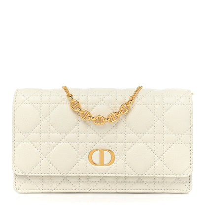 CHRISTIAN DIOR Calfskin Caro Pouch with Chain Latte