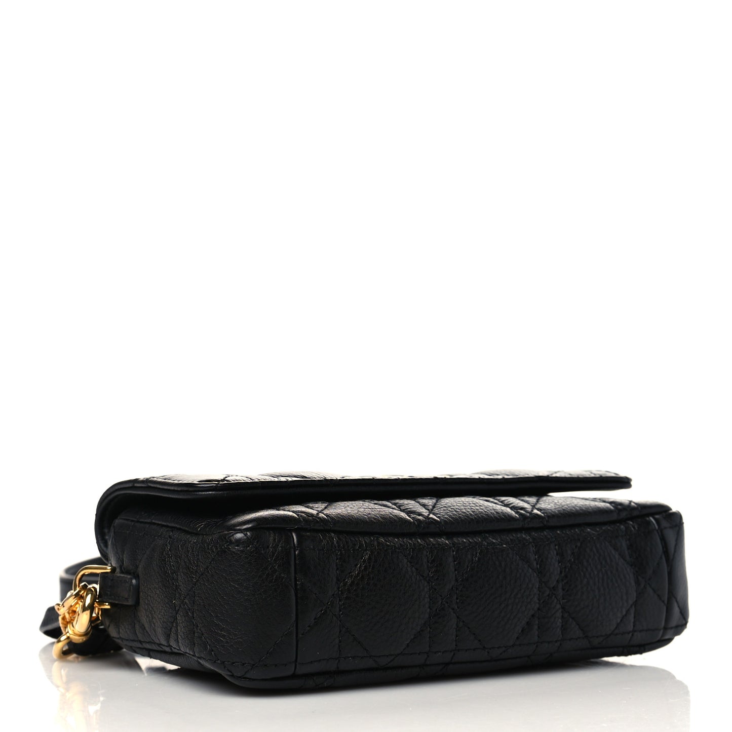 CHRISTIAN DIOR Calfskin Cannage Caro Pouch with Chain Black