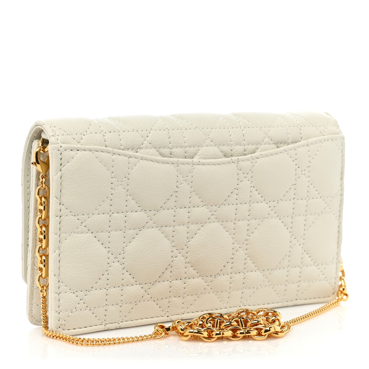 CHRISTIAN DIOR Calfskin Caro Pouch with Chain Latte