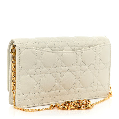 CHRISTIAN DIOR Calfskin Caro Pouch with Chain Latte