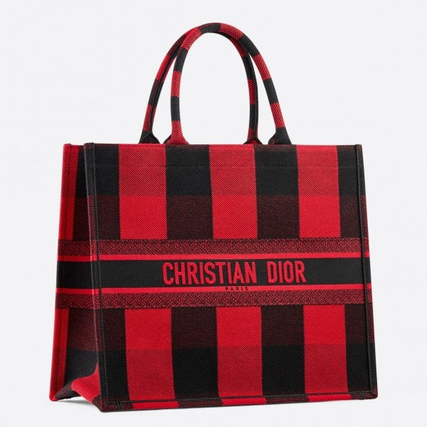Dior Book Tote Bag Check Canvas