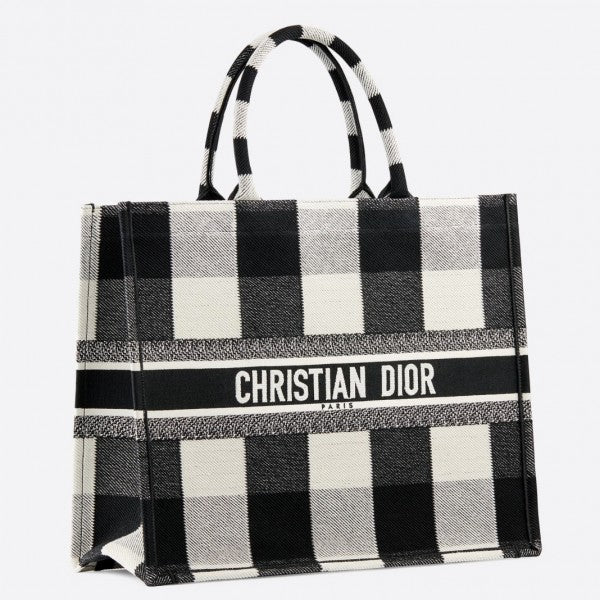 Dior Book Tote Bag Checkered Canvas