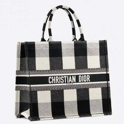 Dior Book Tote Bag Checkered Canvas