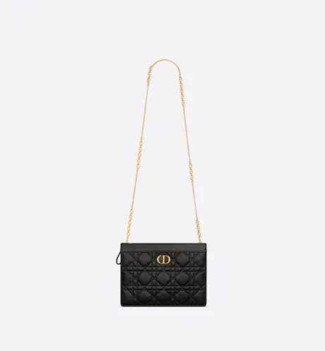 DIOR CARO ZIPPED POUCH WITH CHAIN Black