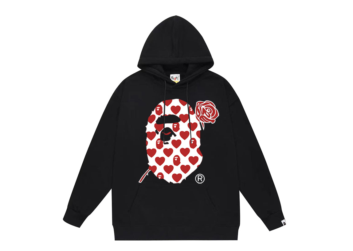 BAPE red rose Ape Head heart graphic hoodie