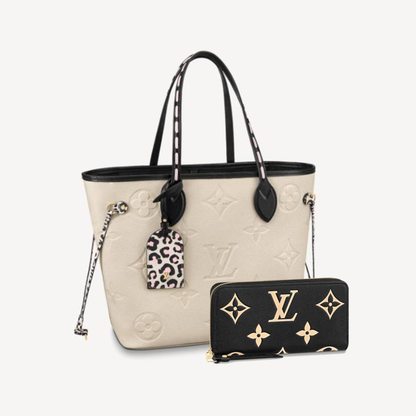 LOUIS VUITTON Neverfull MM long wallet 2-piece set deals Ref: M58525 + M80481