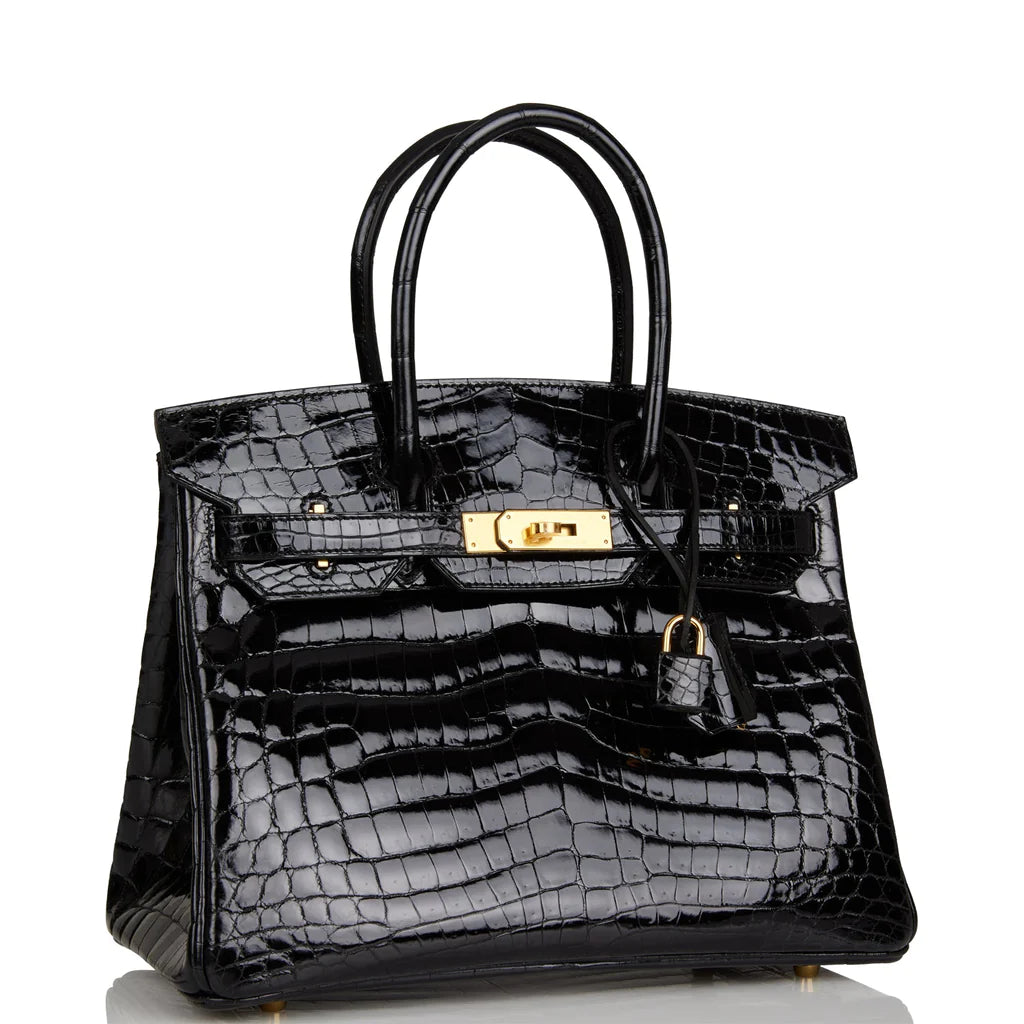 Hermès Birkin 30 Black Shiny Niloticus Crocodile Gold Hardware