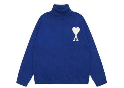 Am1 2024SS classic blue jacquard big heart turtleneck sweater ONSMI35I