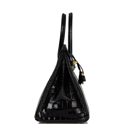 Hermès Birkin 30 Black Shiny Niloticus Crocodile Gold Hardware