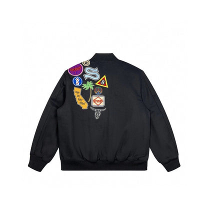 Stussy appliqu茅 graphic print single-breasted logo stand-collar varsity jacket