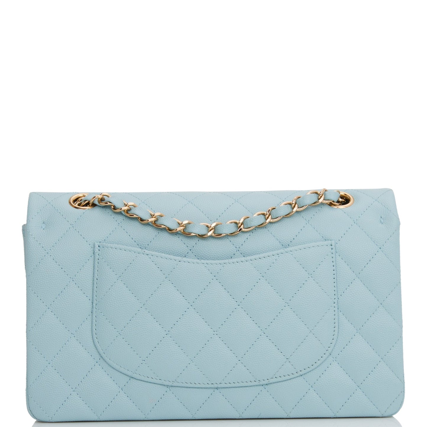 Medium Classic Double Flap Bag Blue Quilted Caviar Light Gold Hardware