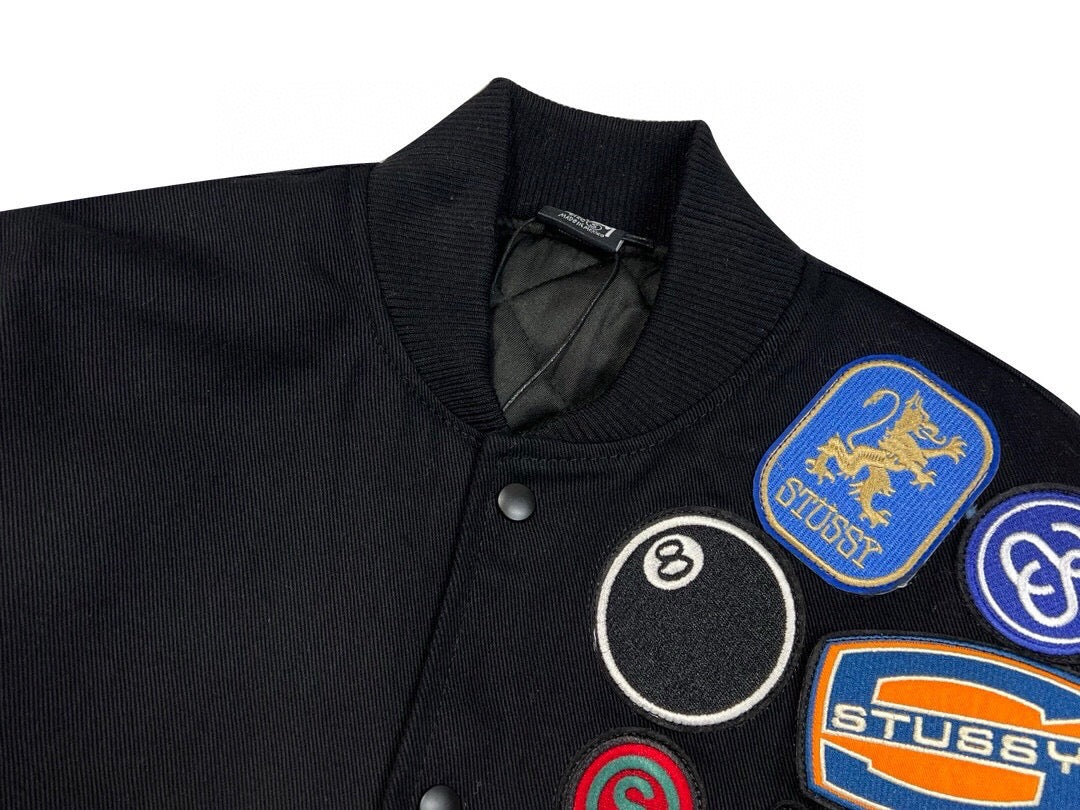 Stussy appliqu茅 graphic print single-breasted logo stand-collar varsity jacket