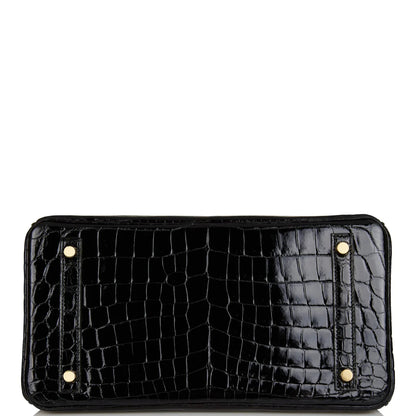 Hermès Birkin 30 Black Shiny Niloticus Crocodile Gold Hardware