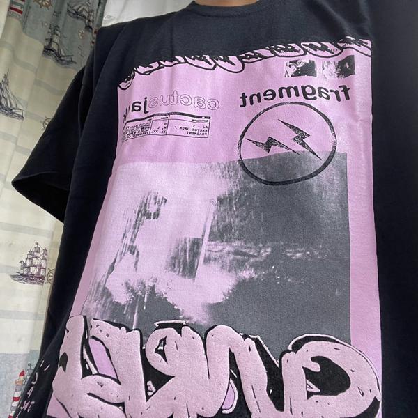 Travis Scott Lightning Fujiwara letter printing pattern short sleeves