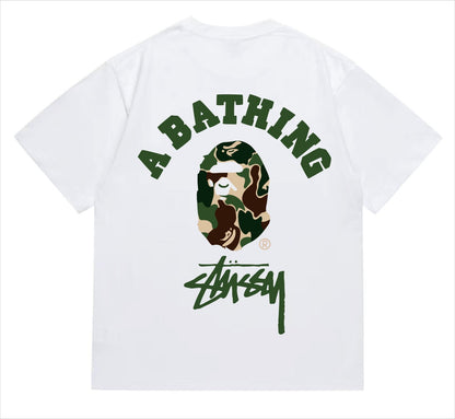 BAPEStuss! Green Color Camo By Bathing Tee