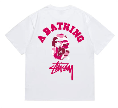 BAPEStuss! Pink Color Camo By Bathing Tee