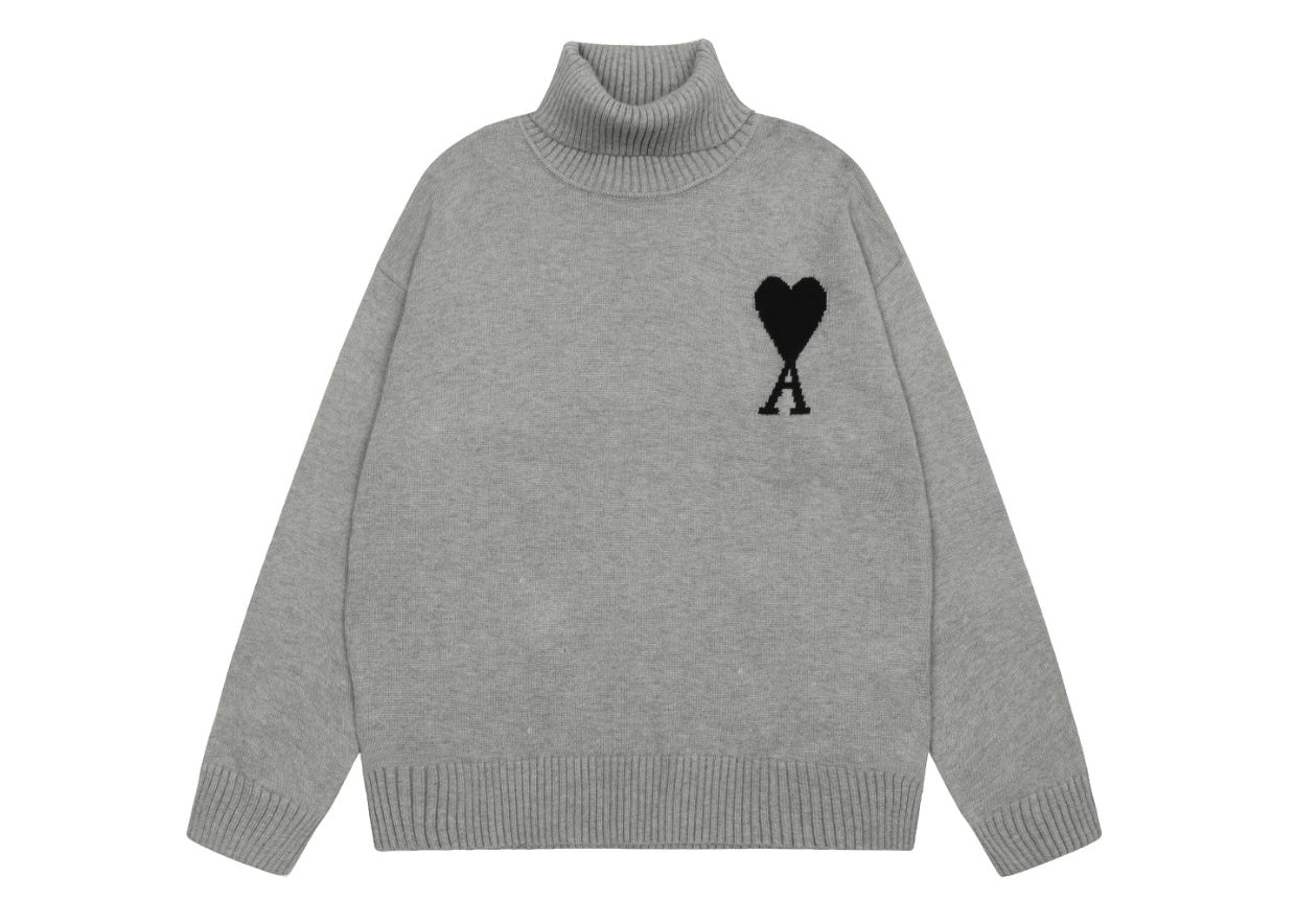 Am1 2024SS classic gray jacquard big heart turtleneck sweater WD1OZODT