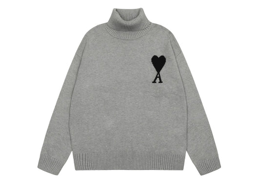 Am1 2024SS classic gray jacquard big heart turtleneck sweater WD1OZODT