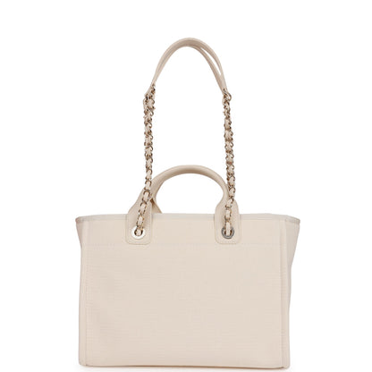 Small Deauville Shopping Bag White Boucle Light Gold Hardware