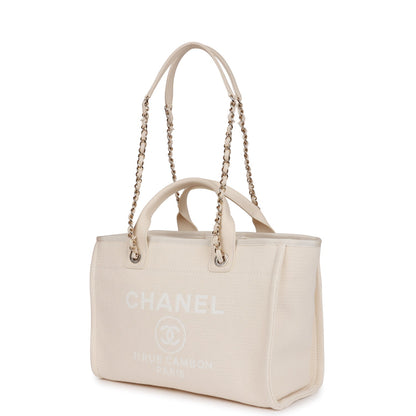Small Deauville Shopping Bag White Boucle Light Gold Hardware