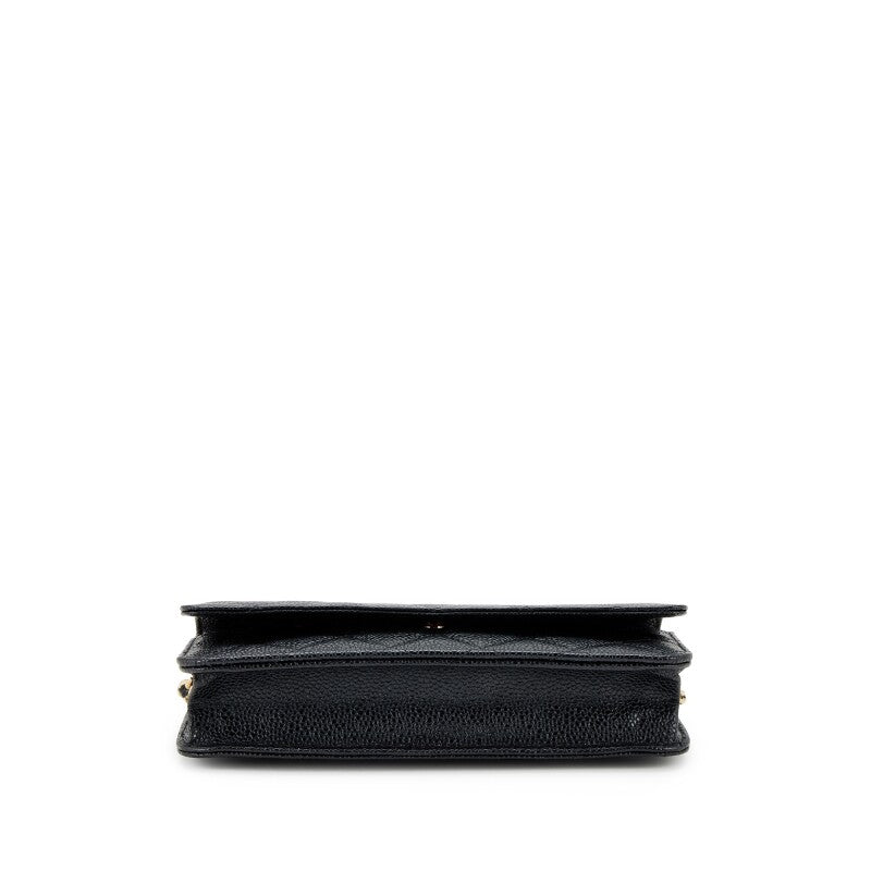 Black Quilted Caviar Wallet on Chain Gold Hardware