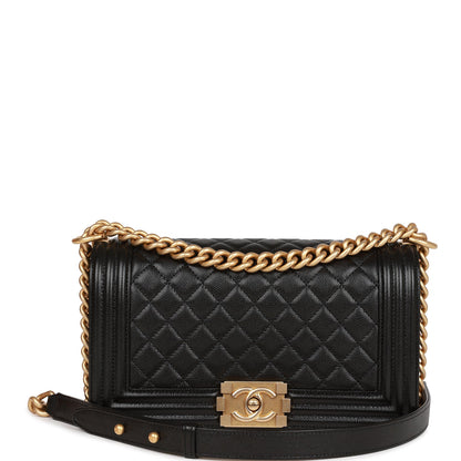 Medium Boy Bag Black Caviar Antique Gold Hardware