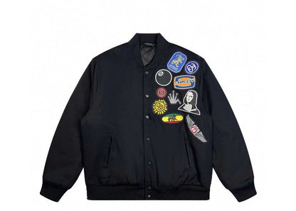 Stussy appliqu茅 graphic print single-breasted logo stand-collar varsity jacket