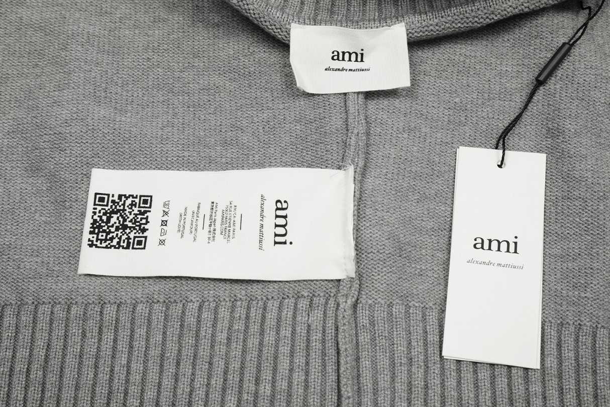 Am1 2024SS classic gray jacquard big heart turtleneck sweater WD1OZODT