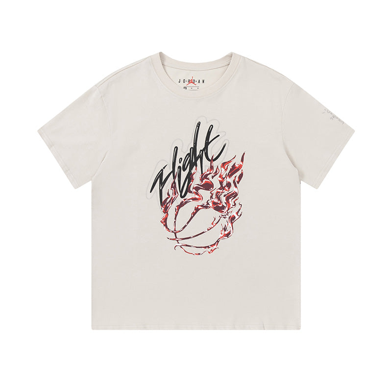 Travis Scott Flame printing water drill round collar and short sleeves