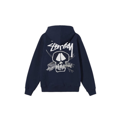 Stu$$y SS24 Casual Lettering Round Neck Skull Graphic Printed Crewneck Hoodie