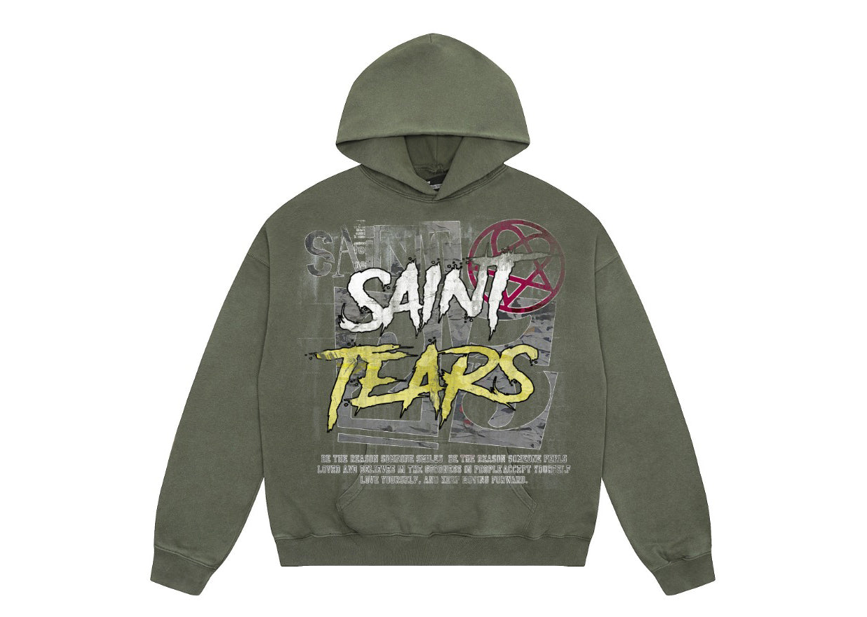 Saint Mich@el tears washed distressed salt-treated 400g heavy-weight vintage terry cloth hoodie ORAGA92C
