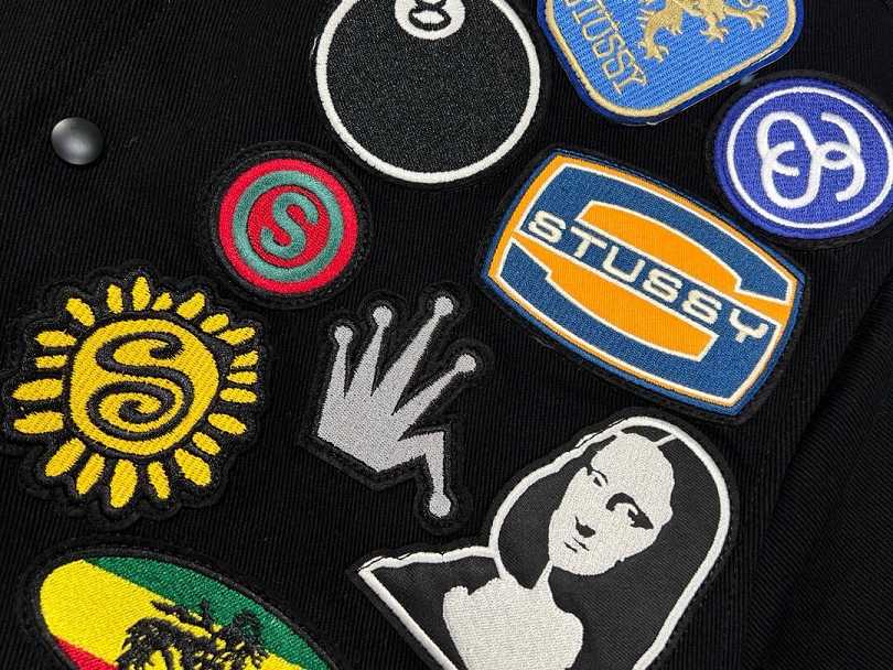 Stussy appliqu茅 graphic print single-breasted logo stand-collar varsity jacket