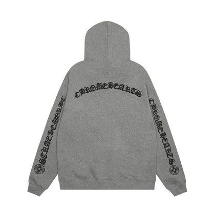 Chrome Hearts gray embroidered and printed heavy-duty zip-up hoodie