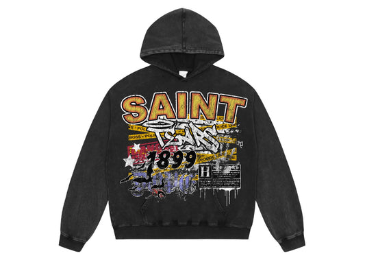 Saint Mich@el tears washed distressed salt-treated 400g heavy-weight vintage terry cloth hoodie SZFN6TNZ