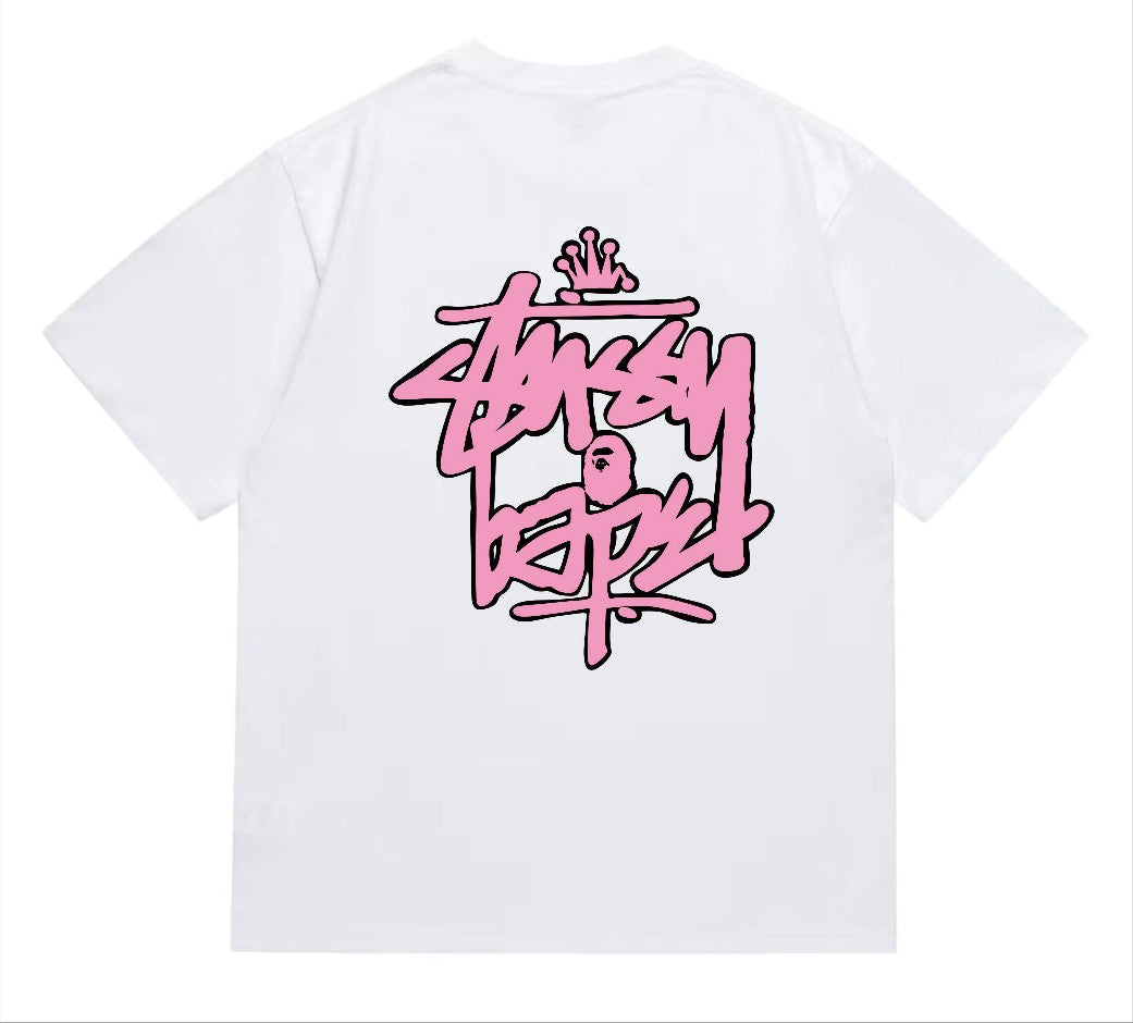 BAPEStuss! Pink Color logo lettering Tee
