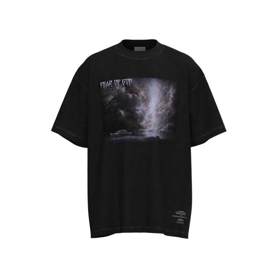 Fear Of God / Essentials style Vintage style purple cloud scene with short sleeves
